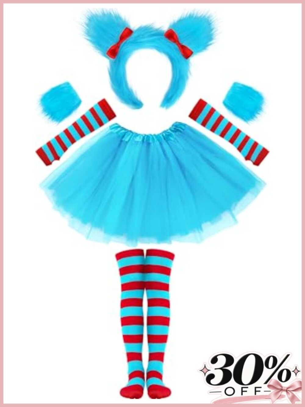 5 Pc Women's Halloween Costume Set Tutu Skirt Headband Socks Gloves Cuffs
